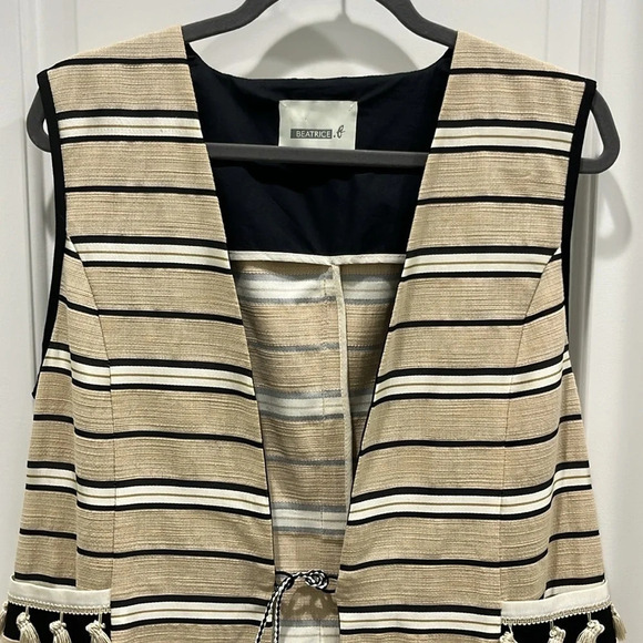 Beatrice.B Anthropologie Striped Tassel Embroidered Vest Sz XL US 10 - Picture 2 of 10